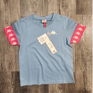 Kappa youth blue t shirt with logo arm trim size medium